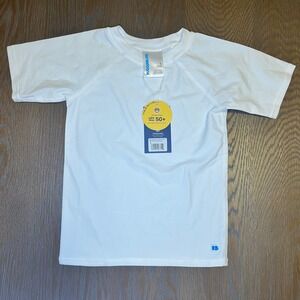 RUGGEDBUTTS Kids Rash Guard Swim Shirt Short Sleeve White UPF 50+